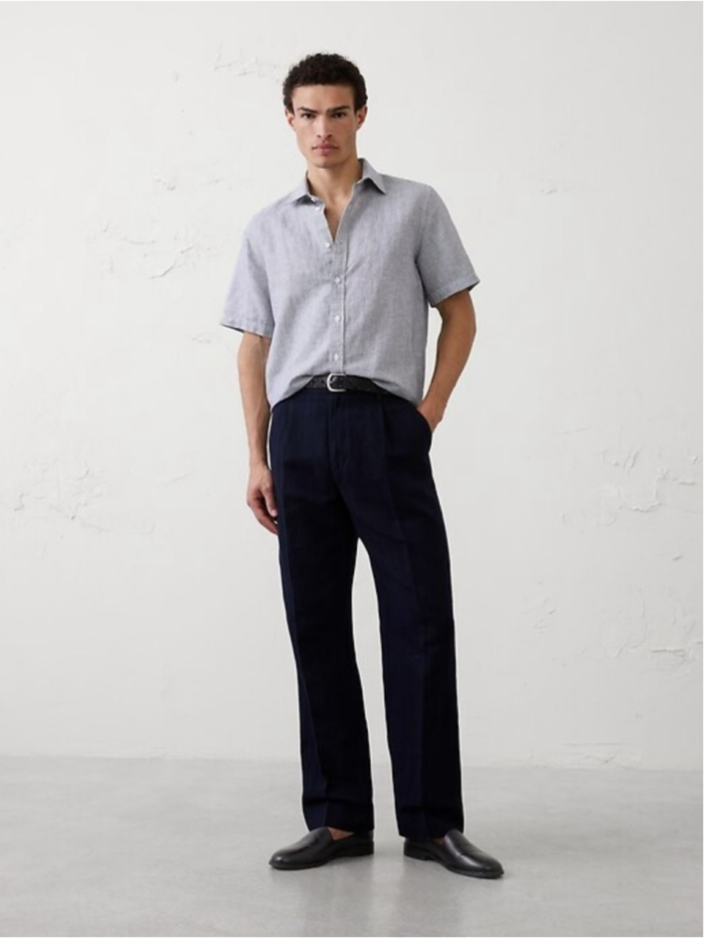 Banana Republic Men's Relaxed Wide Leg Textured Linen Pants Navy Blue 33x32 NWT